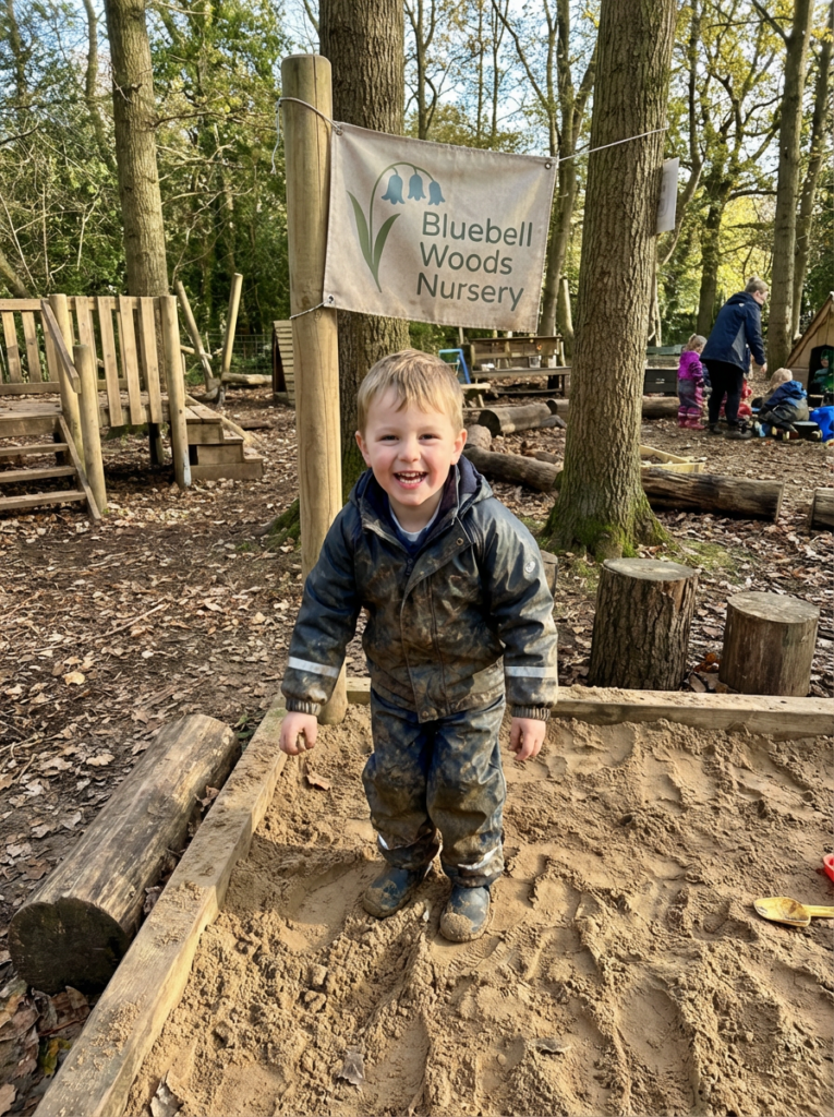 Firefly_Gemini Flash_A 5 year old playing in an outdoor nursery, in the background is a small flag showing 272657